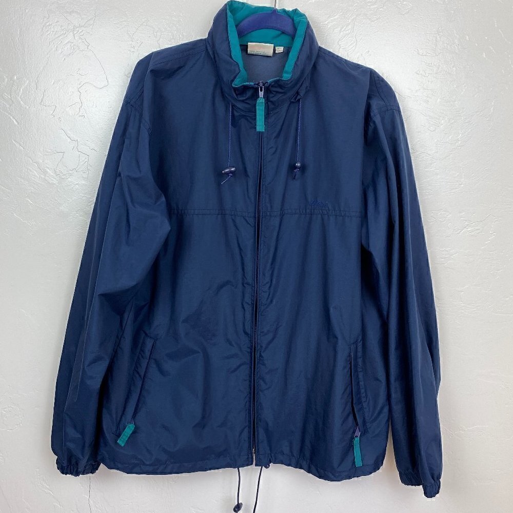 L.L. Bean Vintage Full Zip Windbreaker Navy Teal Men's Large Tall